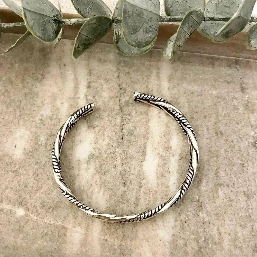 925 Sterling Silver Mens Bangle Bracelet Modern Twist Cuff Bracelet